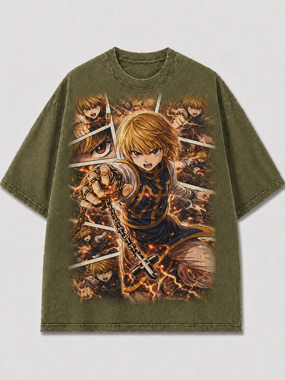 Oversized Blazing Chain Fighter Graphic Tee – Panel Print Top