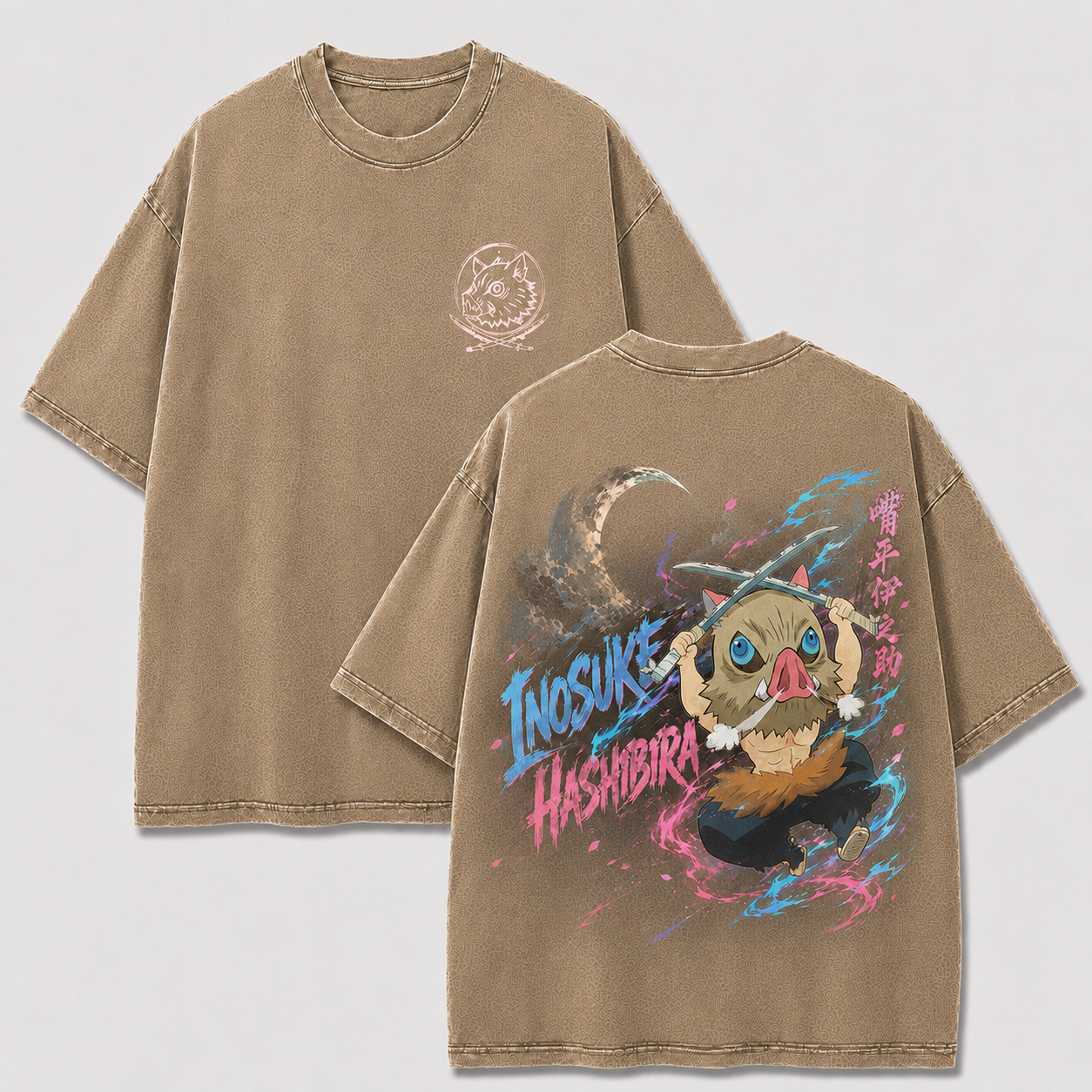 Chibi Boar Mask Dual Blade Vintage Washed Graphic Tee