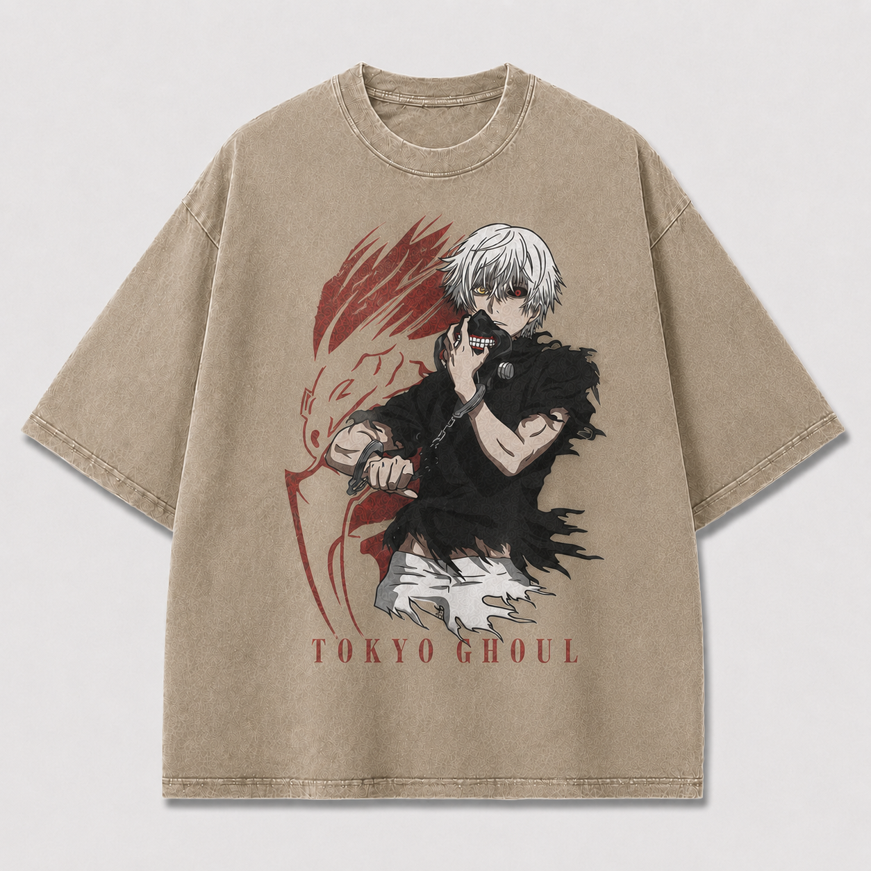 Oversized Masked Antihero Graphic Tee – Dark Streetwear Chained Warrior Shirt