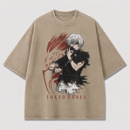 Oversized Masked Antihero Graphic Tee – Dark Streetwear Chained Warrior Shirt