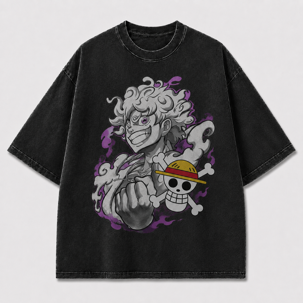 Oversized Streetwear Graphic Tee – Purple Mist Grayscale Portrait Print