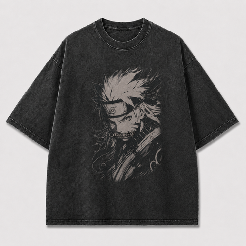 Oversized Streetwear Graphic Tee – Sepia Masked Swordsman Print