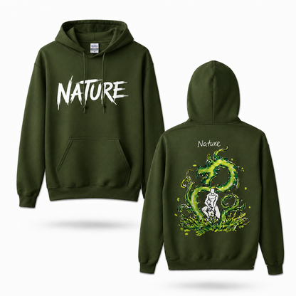 Oversized Streetwear Graphic Hoodie – Green Dragon Silhouette Print
