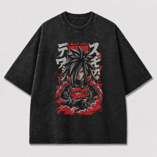 Oversized Streetwear Graphic Tee – Crimson Armor Crossed Arms Print