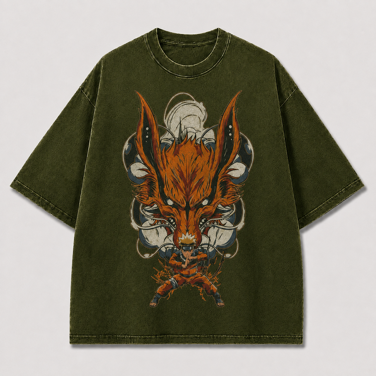 Oversized Streetwear Graphic Tee – Nine-Tailed Fox Beast Print