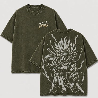 Time Traveler Lightning Sword Warrior Vintage Washed Graphic Tee