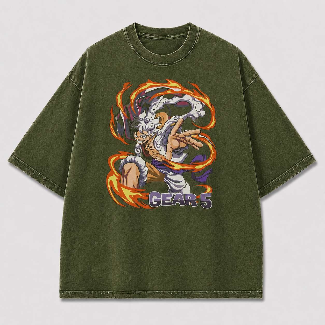 Oversized Streetwear Graphic Tee – Flame Vortex Battle Pose Print
