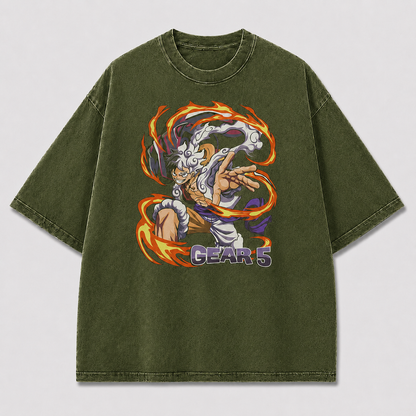 Oversized Streetwear Graphic Tee – Flame Vortex Battle Pose Print