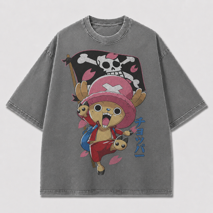 Oversized Streetwear Graphic Tee – Flag Banner Reindeer Mascot Print