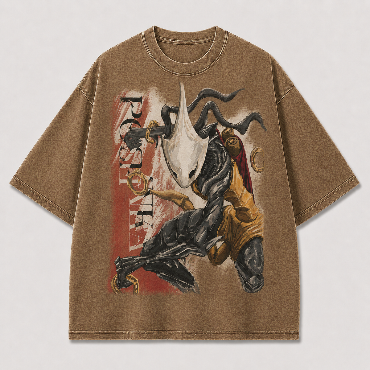 Mask Warrior Golden Armor Graphic Print Oversized Tee
