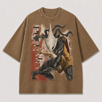 Mask Warrior Golden Armor Graphic Print Oversized Tee