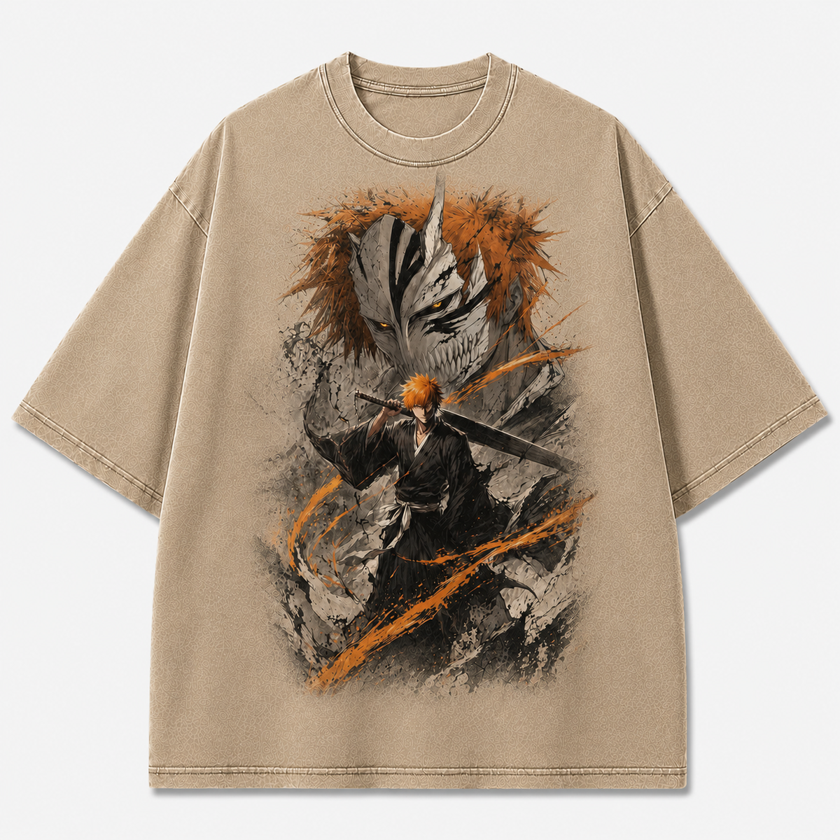 Oversized Streetwear Graphic Tee – Cracked Mask Painterly Print