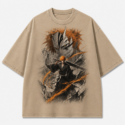 Oversized Streetwear Graphic Tee – Cracked Mask Painterly Print