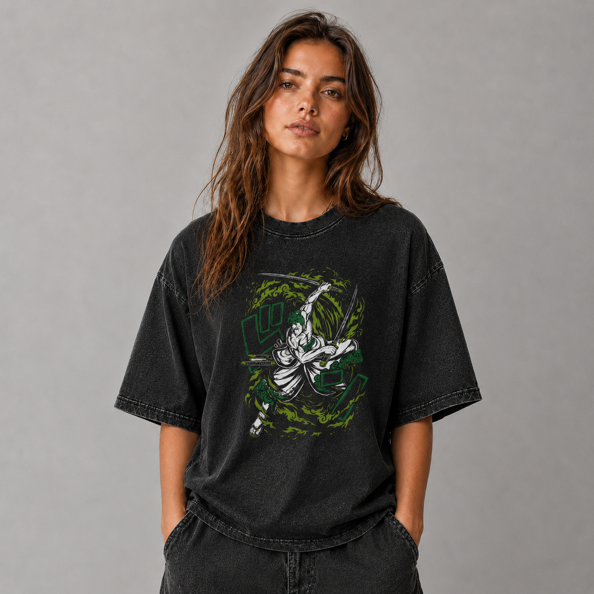 Oversized Graphic Print T-Shirt – Three-Blade Swordsman Streetwear Tee