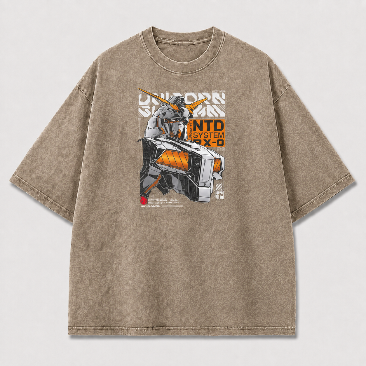 Oversized Horned Mecha Graphic Tee – Tech Poster Print Top