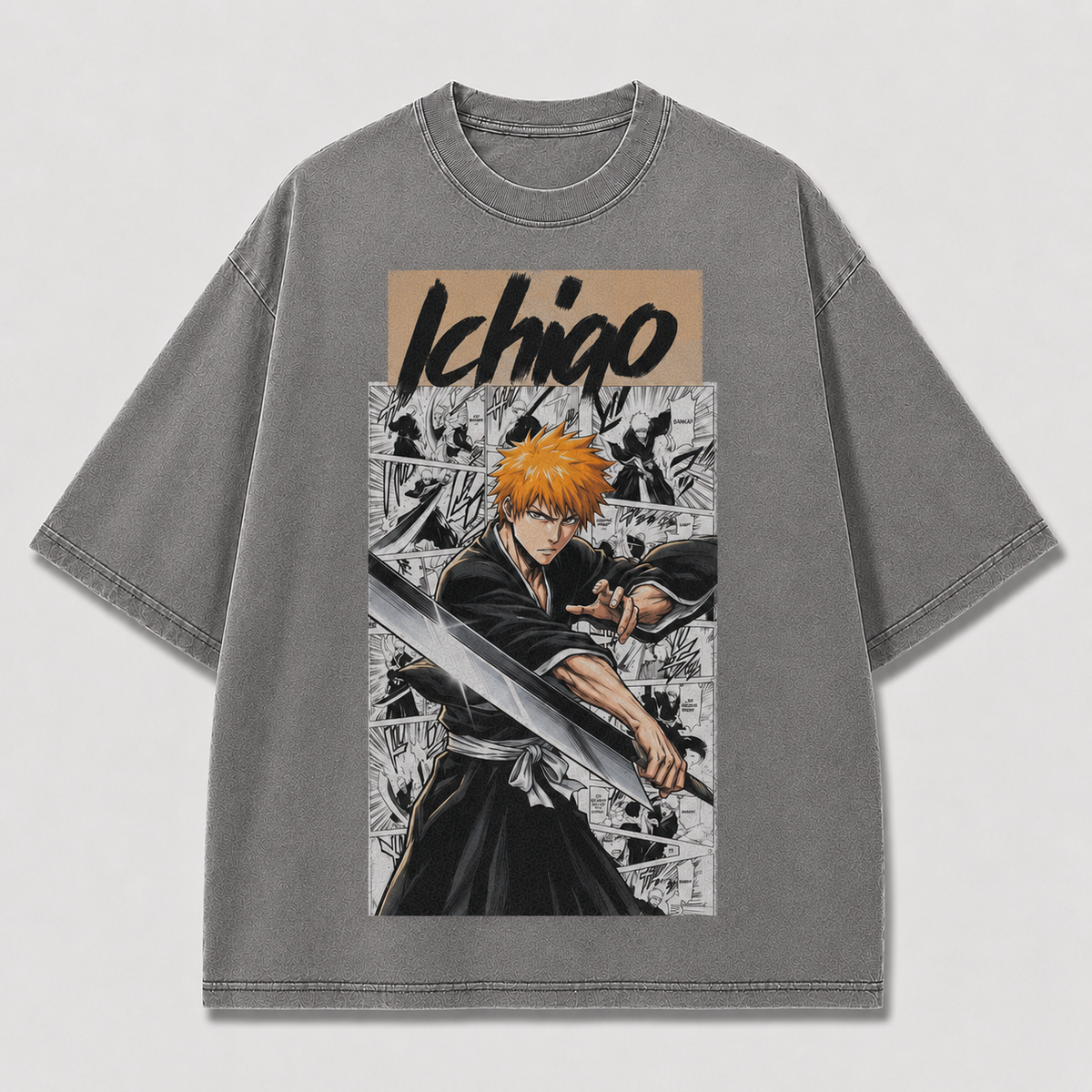 Oversized Streetwear Graphic Tee – Manga Panel Big Sword Print