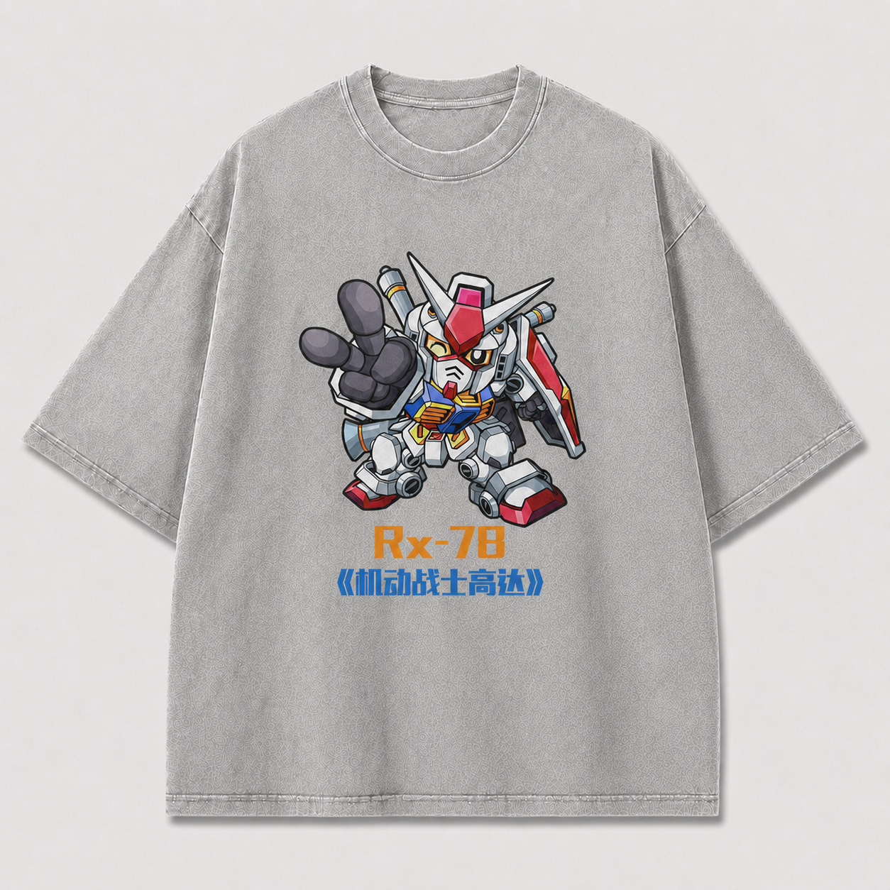 Oversized Chibi Mecha Pose Graphic Tee – Playful Print Top