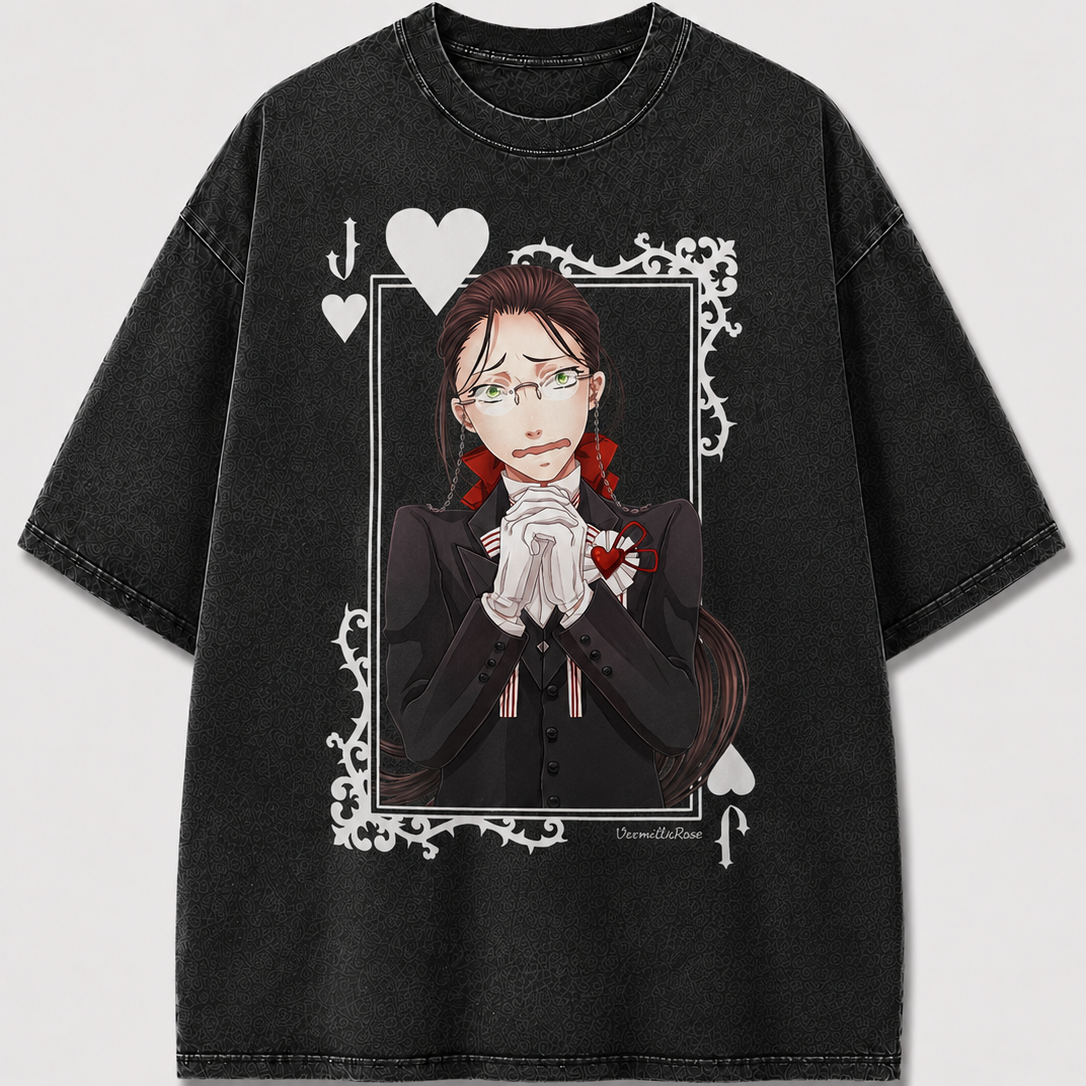 Oversized Formal Portrait Card Graphic Tee – Ornate Print Top