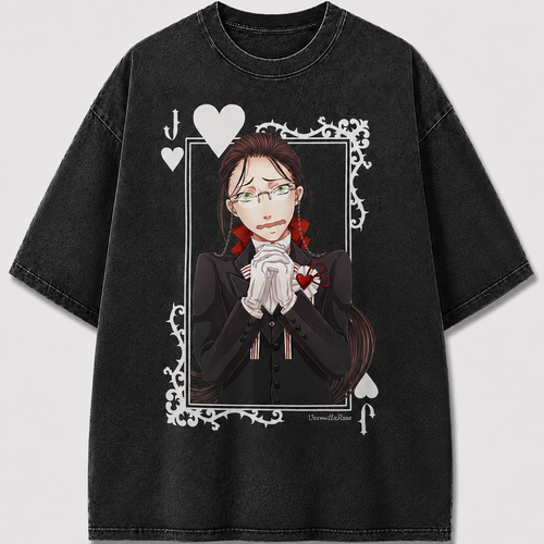 Oversized Formal Portrait Card Graphic Tee – Ornate Print Top