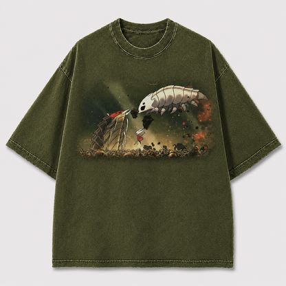 Twin Bug Creatures Landscape Graphic Print Oversized Tee
