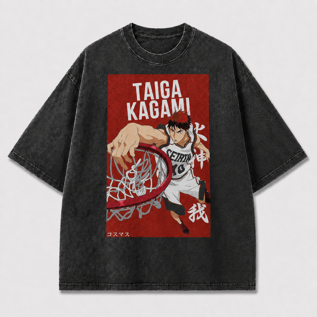 Oversized Crimson Dunk Graphic Tee – Bold Poster Print Top