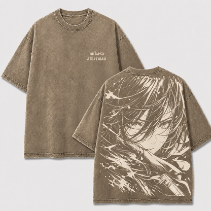 Monochrome Female Warrior Vintage Washed Graphic Tee