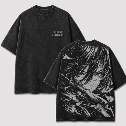 Monochrome Female Warrior Vintage Washed Graphic Tee