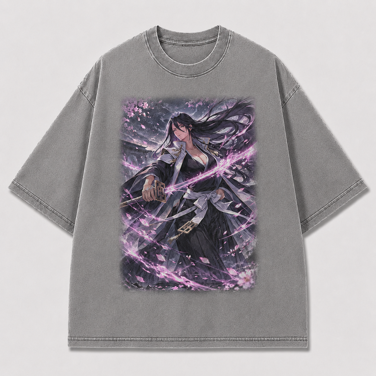 Oversized Violet Blade Swordswoman Graphic Tee – Dark Fantasy Streetwear Shirt