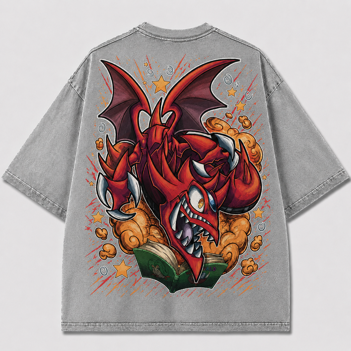 Oversized Crimson Beast Storybook Graphic Tee – Back Print Top