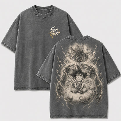 Goku Kid & Adult Vintage Washed Anime T-Shirt