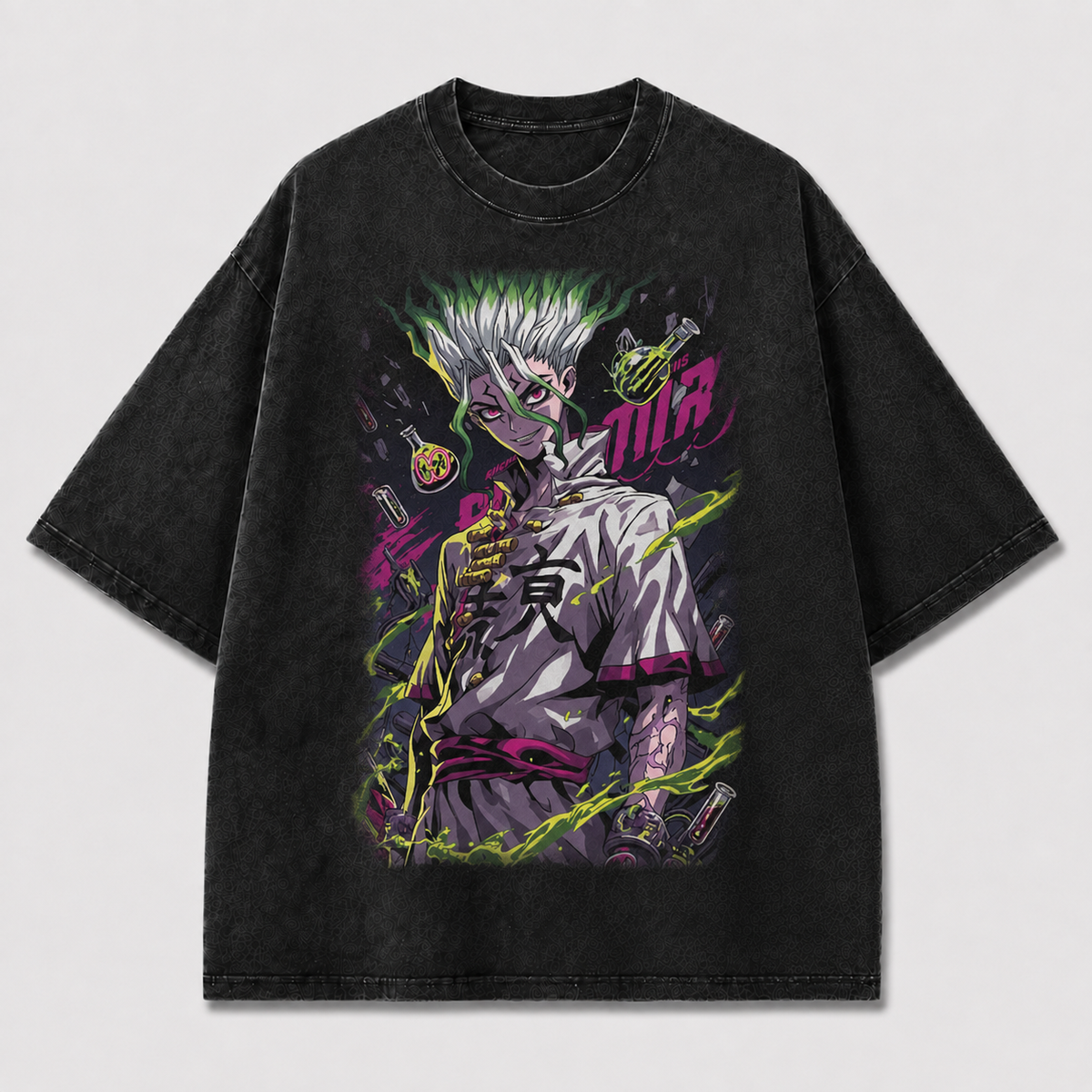 Oversized Alchemist Portrait Graphic Tee – Neon Print Top