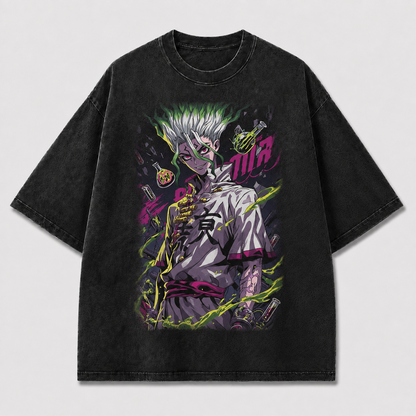 Oversized Alchemist Portrait Graphic Tee – Neon Print Top