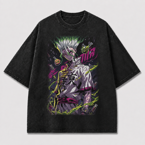 Oversized Alchemist Portrait Graphic Tee – Neon Print Top