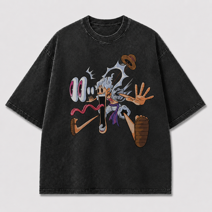 Oversized Streetwear Graphic Tee – Exaggerated Cartoon Stretch Print
