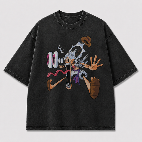 Oversized Streetwear Graphic Tee – Exaggerated Cartoon Stretch Print