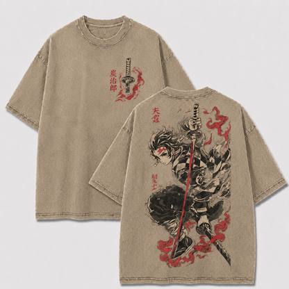 Crimson Flame Swordsman Vintage Washed Graphic Tee