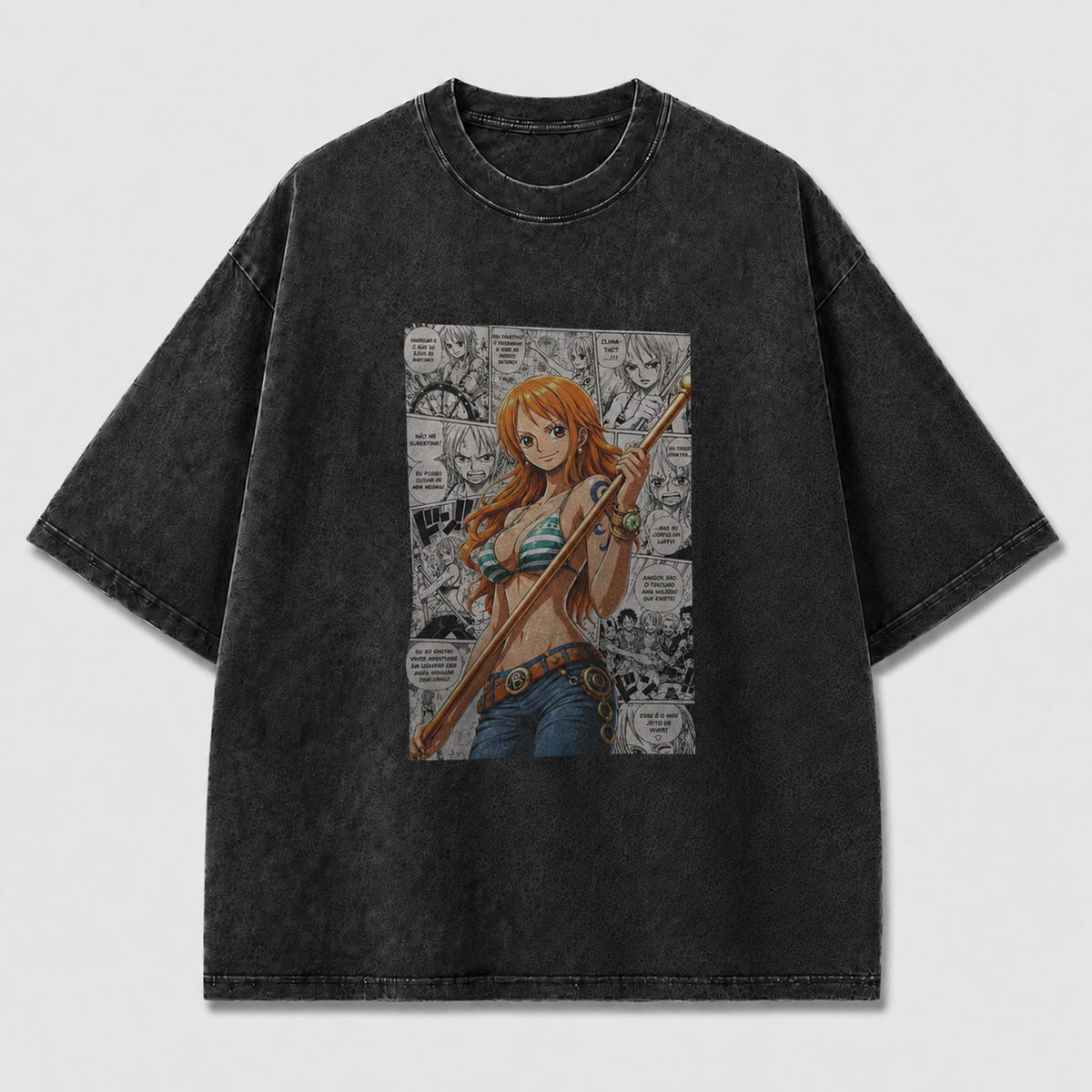 Oversized Graphic Print T-Shirt – Pirate Waifu Manga Streetwear Tee