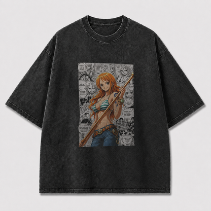 Oversized Graphic Print T-Shirt – Pirate Waifu Manga Streetwear Tee