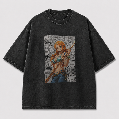Oversized Graphic Print T-Shirt – Pirate Waifu Manga Streetwear Tee