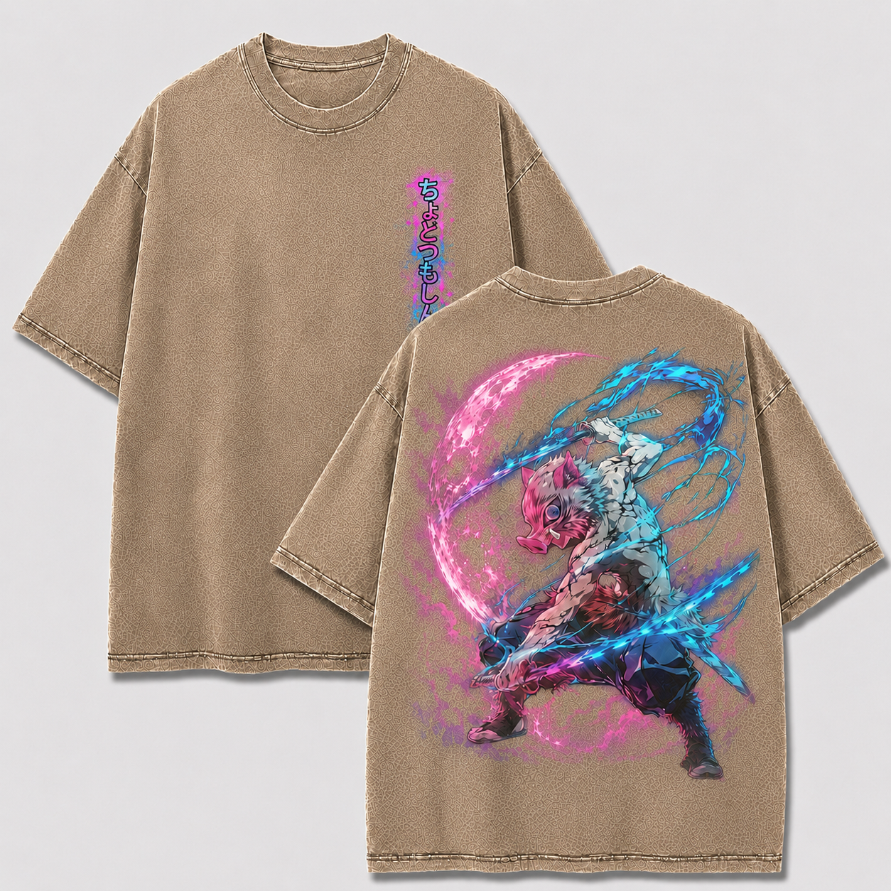 Neon Boar Mask Dual Blade Vintage Washed Graphic Tee