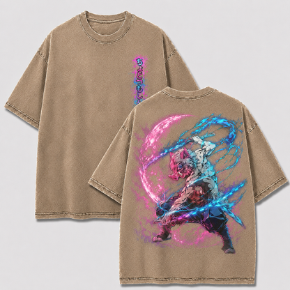 Neon Boar Mask Dual Blade Vintage Washed Graphic Tee