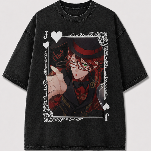 Oversized Top Hat Portrait Card Graphic Tee – Ornate Print Top