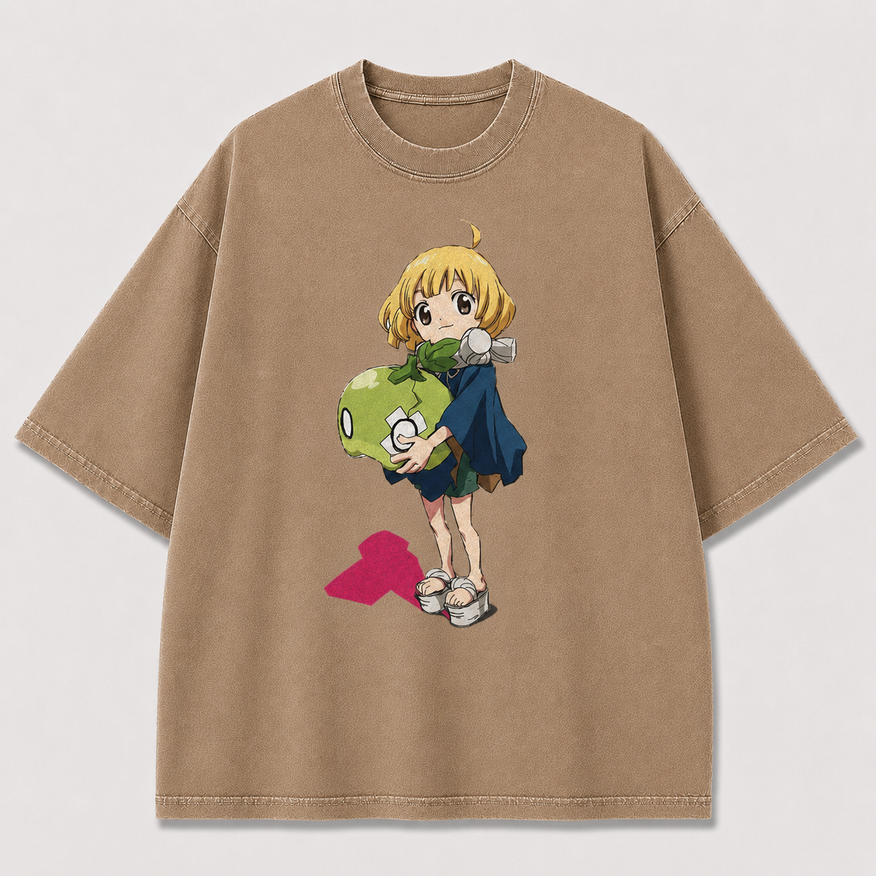 Oversized Apple Hug Character Graphic Tee – Print Top