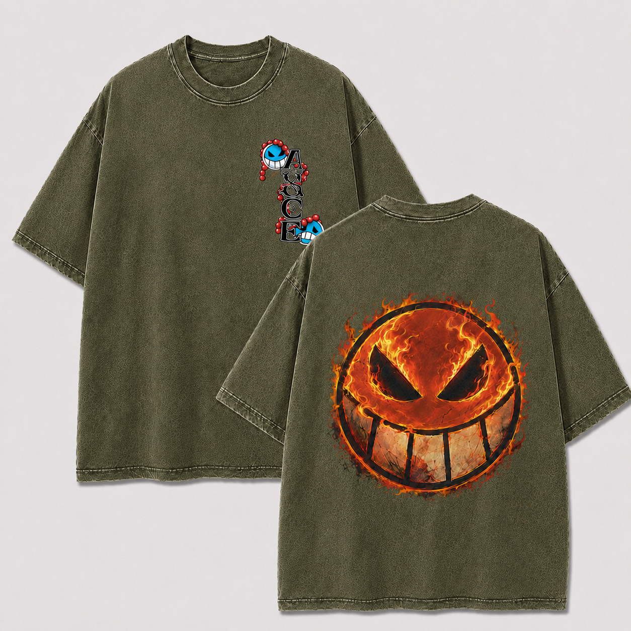 Oversized Streetwear Graphic Tee – Flaming Skull Emblem Print