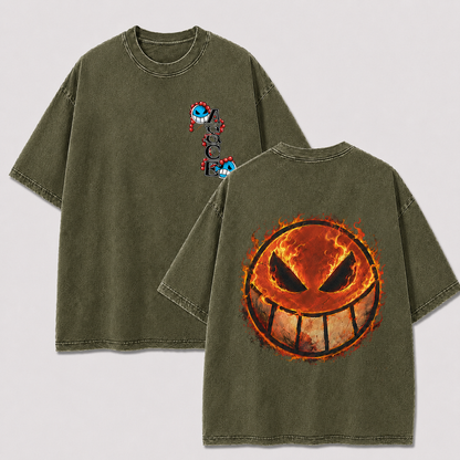 Oversized Streetwear Graphic Tee – Flaming Skull Emblem Print