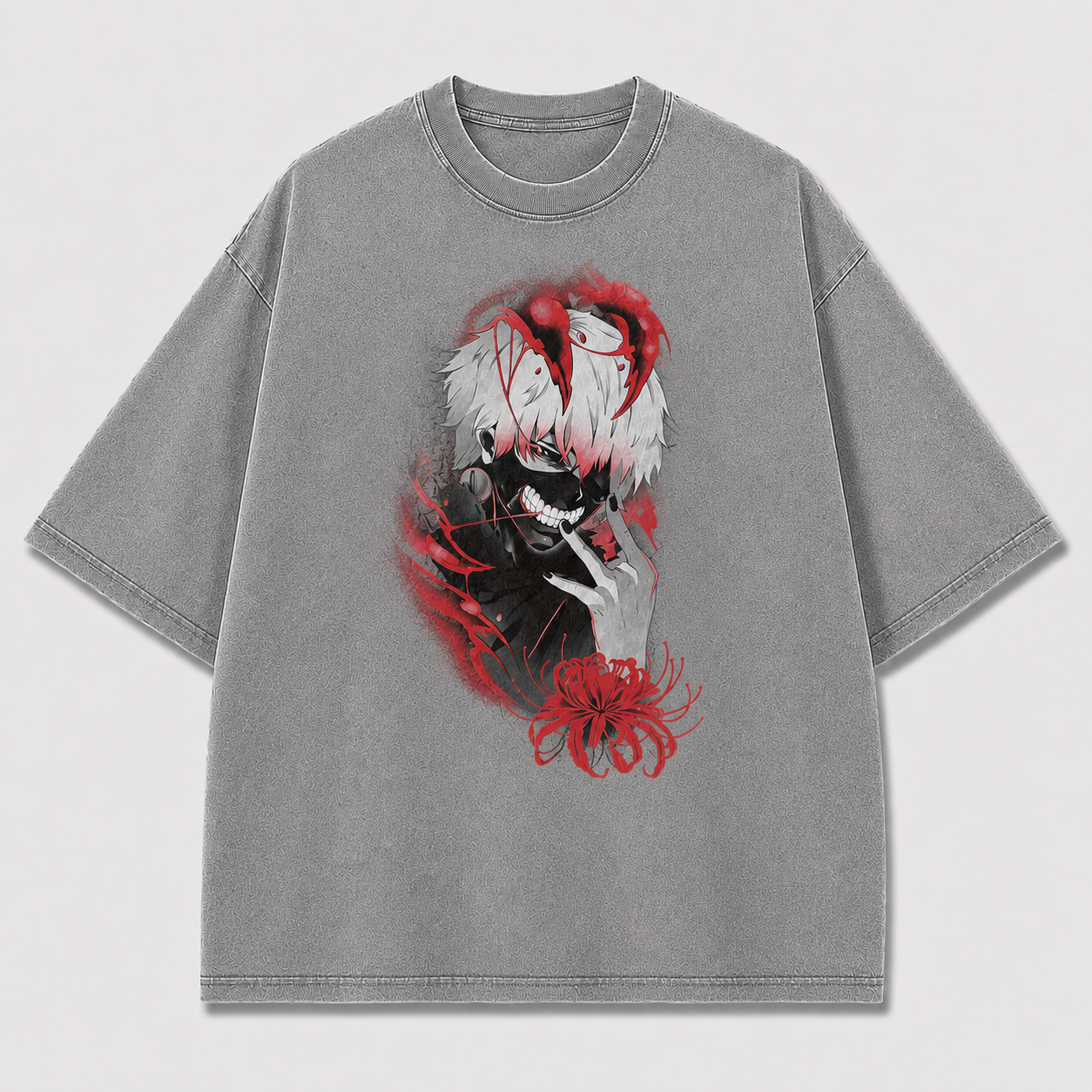 Oversized Grinning Antihero Spider Lily Graphic Tee – Dark Horror Streetwear Shirt