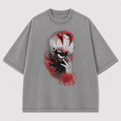 Oversized Grinning Antihero Spider Lily Graphic Tee – Dark Horror Streetwear Shirt