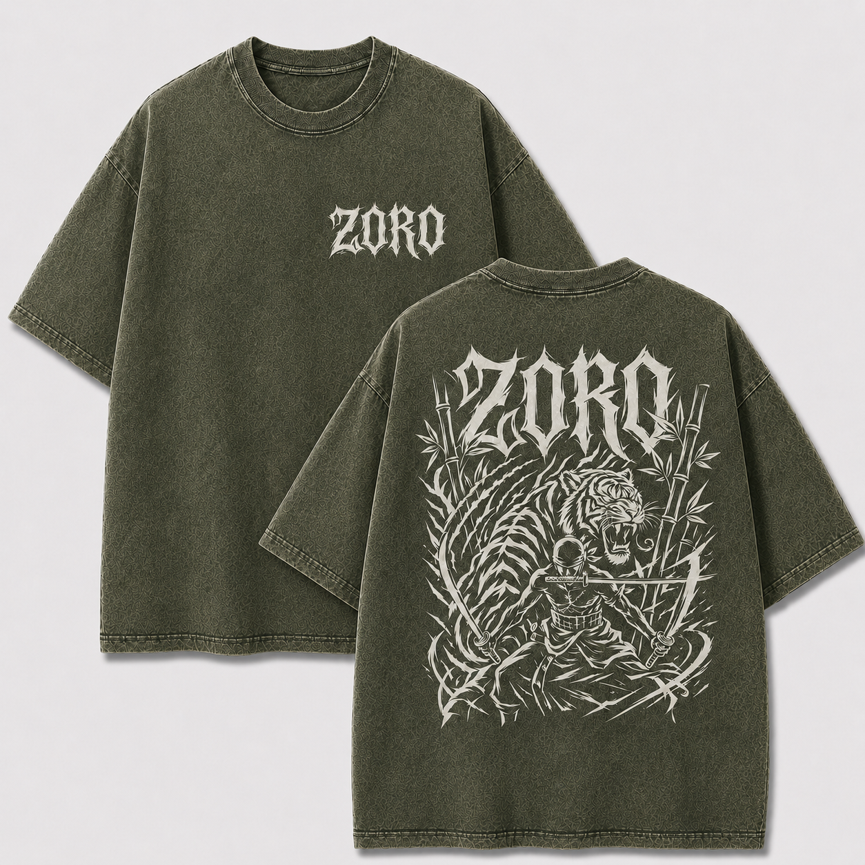 Oversized Streetwear Graphic Tee – Tiger Bamboo Swordsman Print