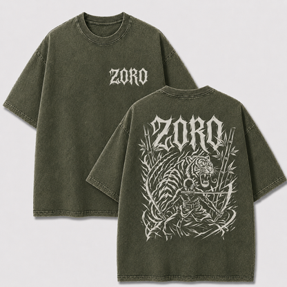 Oversized Streetwear Graphic Tee – Tiger Bamboo Swordsman Print