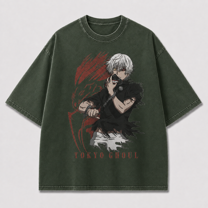Oversized Masked Antihero Graphic Tee – Dark Streetwear Chained Warrior Shirt